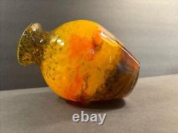 Antique Muller Freres Glass Vase/Signed/Art Nouveau/YellowithGreenColor/France1925