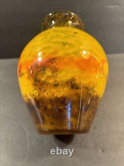 Antique Muller Freres Glass Vase/Signed/Art Nouveau/YellowithGreenColor/France1925
