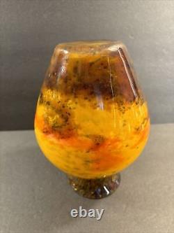 Antique Muller Freres Glass Vase/Signed/Art Nouveau/YellowithGreenColor/France1925