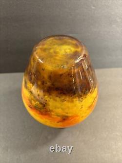 Antique Muller Freres Glass Vase/Signed/Art Nouveau/YellowithGreenColor/France1925