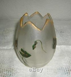 Antique Nouveau Legras Haliere Mont Joye Cameo Glass Egg Rose Bowl Rosebowl