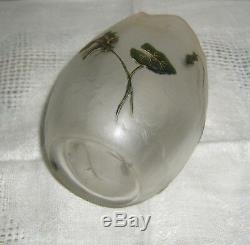 Antique Nouveau Legras Haliere Mont Joye Cameo Glass Egg Rose Bowl Rosebowl