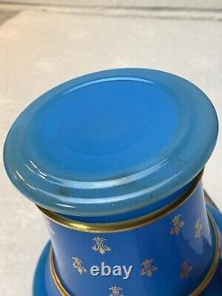 Antique Opaline Glass Vase 19th C French Blue Gold Fleur-de-lis Gilded Cache pot