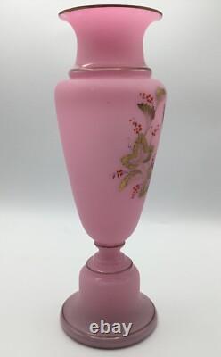 Antique Opaline Pink Glass Vase Satin Victorian French Gold Gilt READ