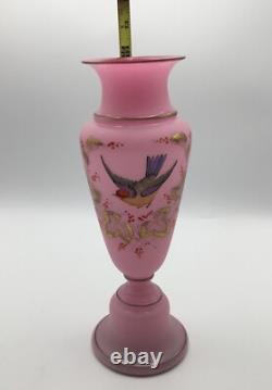 Antique Opaline Pink Glass Vase Satin Victorian French Gold Gilt READ