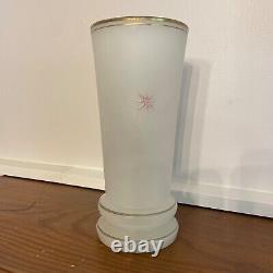 Antique Opaline White Glass Vase Hand Painted Purple Castle Landscape Scene