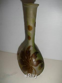 Antique Original Galle French Cameo Glass Banjo Vase Leaf & Berry Design Signed