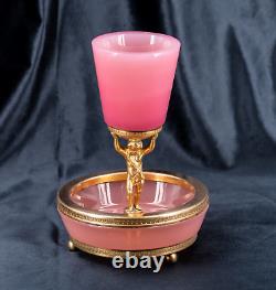 Antique PINK Opaline Glass Vase French Centrepiece Bowl Cherub Angel Bronze