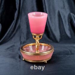 Antique PINK Opaline Glass Vase French Centrepiece Bowl Cherub Angel Bronze