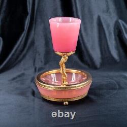 Antique PINK Opaline Glass Vase French Centrepiece Bowl Cherub Angel Bronze