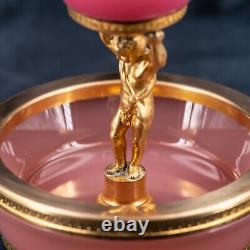 Antique PINK Opaline Glass Vase French Centrepiece Bowl Cherub Angel Bronze