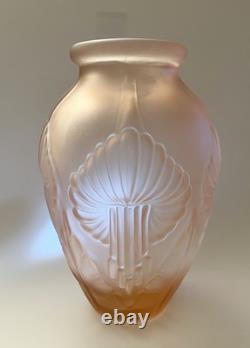 Antique Pierre D'Avesn French Art Deco Satin Pink Blush Glass Flower Vase, 9 T