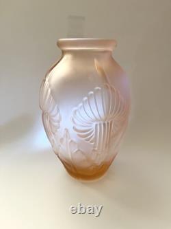 Antique Pierre D'Avesn French Art Deco Satin Pink Blush Glass Flower Vase, 9 T