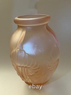 Antique Pierre D'Avesn French Art Deco Satin Pink Blush Glass Flower Vase, 9 T