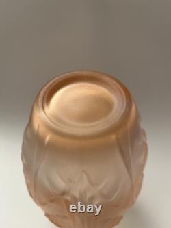 Antique Pierre D'Avesn French Art Deco Satin Pink Blush Glass Flower Vase, 9 T