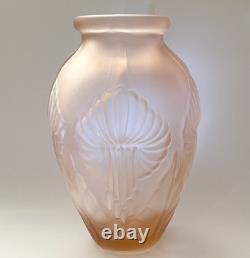 Antique Pierre D'Avesn French Art Deco Satin Pink Blush Glass Flower Vase, 9 T