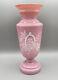 Antique Pink French Opaline Vase Hand Painted Victorian Floral Design 10 1/2in