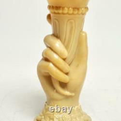 Antique Portieux Vallerysthal Caramel Opaline Hand Cornucopia Vase, 8