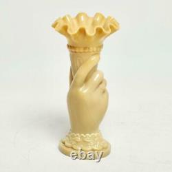 Antique Portieux Vallerysthal Caramel Opaline Hand Cornucopia Vase, 8