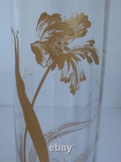Antique Pr. Art Nouveau French Saint Louis Crystal Gilded Glass Vases Metal Base
