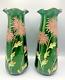 Antique Pr French Glass Vases Mont Joye Legras Aventurine Art Nouveau Enamel Mum