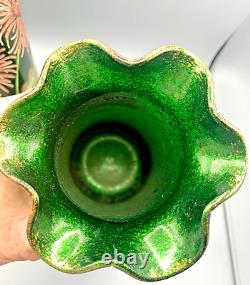 Antique Pr French Glass Vases Mont Joye Legras Aventurine Art Nouveau Enamel Mum