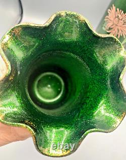 Antique Pr French Glass Vases Mont Joye Legras Aventurine Art Nouveau Enamel Mum