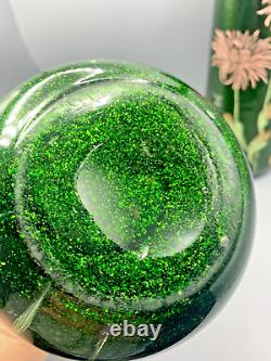 Antique Pr French Glass Vases Mont Joye Legras Aventurine Art Nouveau Enamel Mum