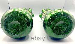 Antique Pr French Glass Vases Mont Joye Legras Aventurine Art Nouveau Enamel Mum