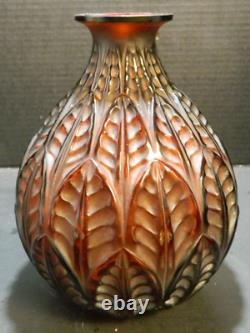 Antique Rene Lalique French Malesherbes Red/Amber Art Glass Vase 9.13x6.5x6.5