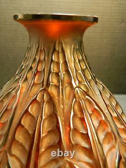 Antique Rene Lalique French Malesherbes Red/Amber Art Glass Vase 9.13x6.5x6.5