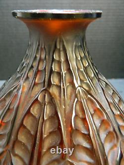 Antique Rene Lalique French Malesherbes Red/Amber Art Glass Vase 9.13x6.5x6.5