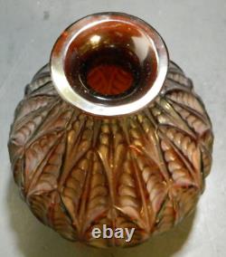 Antique Rene Lalique French Malesherbes Red/Amber Art Glass Vase 9.13x6.5x6.5