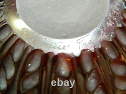 Antique Rene Lalique French Malesherbes Red/Amber Art Glass Vase 9.13x6.5x6.5