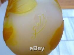 Antique Signed Emille GALLE French Cameo Art Glass Flower Yellow & Orange 6.25