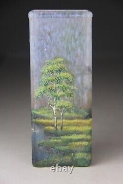 Antique Signed Lamartine French Cameo Enamel Art Glass Landscape Sceinc Vase Le