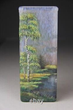 Antique Signed Lamartine French Cameo Enamel Art Glass Landscape Sceinc Vase Le