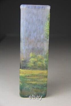 Antique Signed Lamartine French Cameo Enamel Art Glass Landscape Sceinc Vase Le