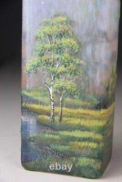 Antique Signed Lamartine French Cameo Enamel Art Glass Landscape Sceinc Vase Le