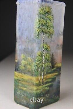 Antique Signed Lamartine French Cameo Enamel Art Glass Landscape Sceinc Vase Le