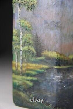 Antique Signed Lamartine French Cameo Enamel Art Glass Landscape Sceinc Vase Le