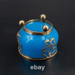 Antique Small 2.3 French Robin Egg Blue Opaline Glass Bronze Ormolu Vase