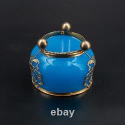 Antique Small 2.3 French Robin Egg Blue Opaline Glass Bronze Ormolu Vase