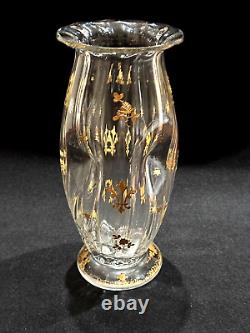Antique St. Louis Cristallerie 24 ct Gold Gilt French Crystal Pinched Vase 8