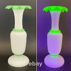 Antique St Louis French Uranium Baccarat Satin Opaline Glass Vase 12 Rare