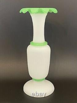 Antique St Louis French Uranium Baccarat Satin Opaline Glass Vase 12 Rare