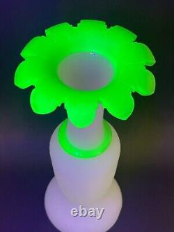 Antique St Louis French Uranium Baccarat Satin Opaline Glass Vase 12 Rare