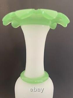 Antique St Louis French Uranium Baccarat Satin Opaline Glass Vase 12 Rare