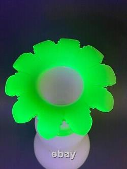 Antique St Louis French Uranium Baccarat Satin Opaline Glass Vase 12 Rare