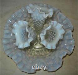 Antique Us Fenton French White Hobnail Opalescent Art Glass Flower Vase Epergne